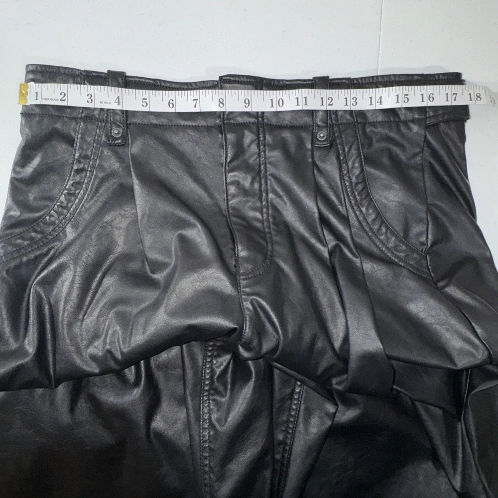 We The Free Vegan Afton Trouser Size 14 Black Faux Leather Wide Leg Jeans Goth